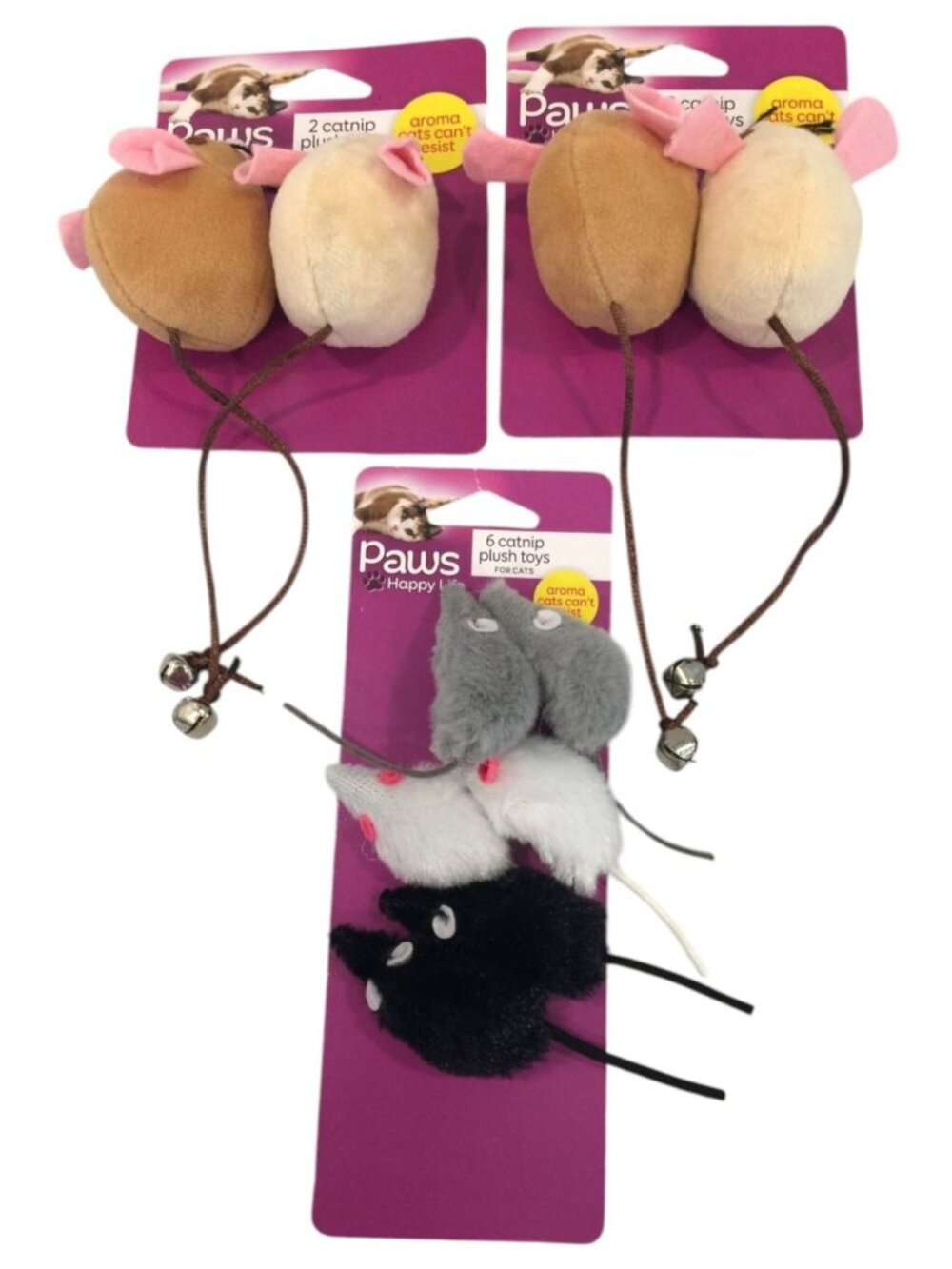 Paws Happy Life Mouse with Bell Catnip Mini Mice Plush Cat Toys Set of 3